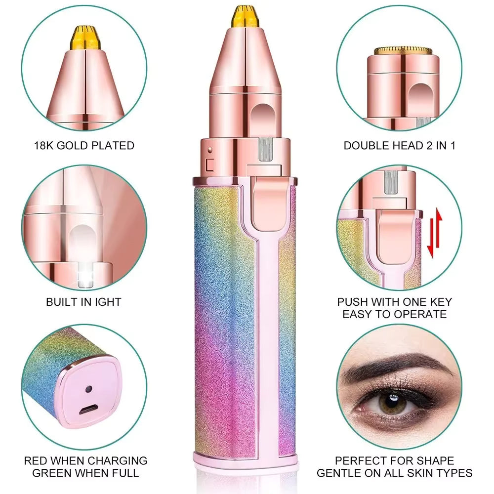 2-in-1 Eyebrow Trimmer & Facial Hair Remover (Pink)