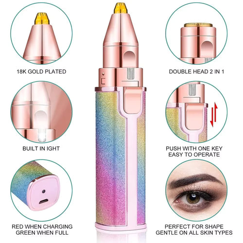2-in-1 Eyebrow Trimmer & Facial Hair Remover (Pink)