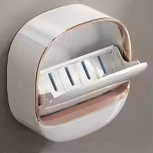 Luxury Wall-Mounted Waterproof Soap Holder with Drain Tray & Flip Lid