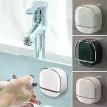 Luxury Wall-Mounted Waterproof Soap Holder with Drain Tray & Flip Lid